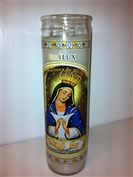 OUR LADY OF GRACE (ALTA GRACIA) UNSCENTED WHITE PILLAR CANDLE IN GLASS