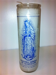 GUADALUPE SEVEN DAY CANDLE IN GLASS (  NUESTRA SENORA DE GUADALUPE CANDLE )