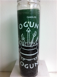 ORISHA OGUN TWO COLOR (GREEN OVER BLACK) UNSCENTED PILLAR CANDLE IN GLASS