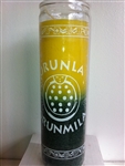 ORISHA ORUNLA TWO COLOR (YELLOW OVER GREEN) UNSCENTED PILLAR CANDLE IN GLASS