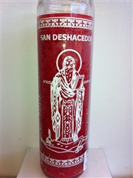 SAINT DESHACEDOR UNSCENTED RED PILLAR CANDLE IN GLASS (SAN DESHACEDOR VELA)