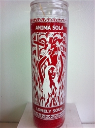 LONELY SOUL UNSCENTED RED PILLAR CANDLE IN GLASS ( ANIMA SOLA )