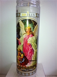 GUARDIAN ANGEL UNSCENTED WHITE PILLAR CANDLE IN GLASS (ANGEL DE LA GUARDA)