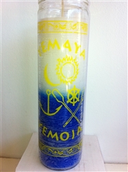 ORISHA YEMAYA YEMOJA TWO COLOR SEVEN DAY UNSCENTED CANDLE IN GLASS