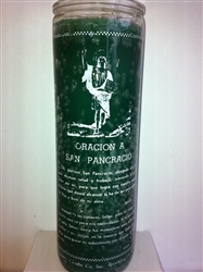 PRAYER OF SAINT PANCRACIO SEVEN DAY CANDLE IN GLASS ONE COLOR UNSCENTED ( ORACION A SAN PANCRIO )