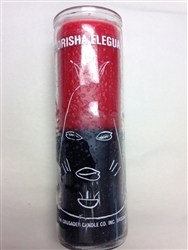 THE ORISHA ELEGUA / ELEGGUA / ESU TWO COLOR SEVEN DAY UNSCENTED CANDLE IN GLASS