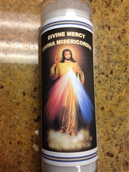 DIVINE MERCY SEVEN DAY UNSCENTED WHITE CANDLE IN GLASS (DIVINA MISERICORDIA)