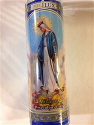 MIRACULOUS LADY BLUE PILLAR CANDLE IN GLASS (LA MILAGROSA)