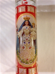 OUR LADY OF CANDELARIA RED PILLAR CANDLE IN GLASS (VIRGEN DE LA CANDELARIA)