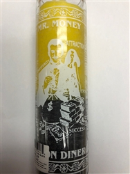 MR. MONEY (DON JUAN DINERO) 2 COLOR (YELLOW & BLACK) CANDLE IN GLASS