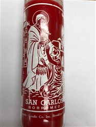 SAN CARLOS BORROMEO SEVEN DAY UNSCENTED RED CANDLE IN GLASS