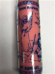 THE ARCHANGEL ST. RAFAEL UNSCENTED PINK PILLAR CANDLE IN GLASS (SAN RAFAEL)