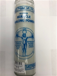 MIRACLE HEALING POWER WHITE UNSCENTED PILLAR CANDLE IN GLASS (MILAGROSA PARA LA SALUD)