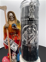 ELIZA'S CUSTOM PREPARED 7 DAY SCENTED BLACK CANDLE IN GLASS FOR  HOLY DEATH (SANTA MUERTE) FOR PROTECTION AGAINST BLACK MAGIC