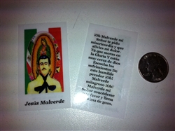 SMALL HOLY PRAYER CARDS FOR JESUS MALVERDE WITH GUADALUPE IN SPANISH SET OF 2 WITH FREE U.S. SHIPPING!