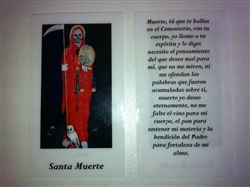 SMALL HOLY PRAYER CARDS FOR HOLY DEATH IN RED (SANTA MUERTE ROJA) IN SPANISH SET OF 2 WITH FREE U.S. SHIPPING!
