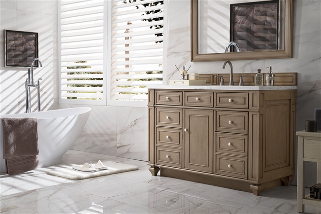 Bristol 48" Single Vanity Whitewashed Walnut, with 3 CM Eternal Jasmine Pearl Quartz Top w/ Sink