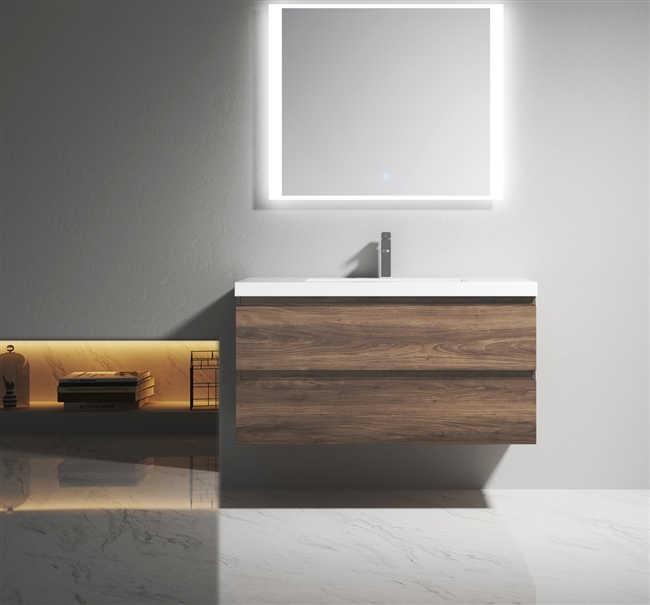 Pre 42" Ebony Brown Wall Mounted Vanity With Integrated Sink
