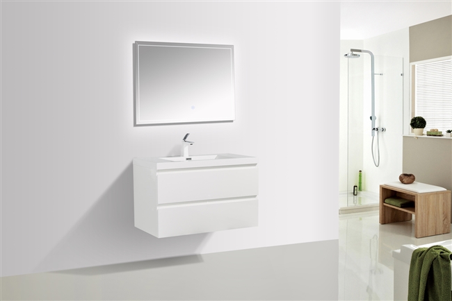 Pre 36â€³ Gloss White Wall Mount Vanity With A Integrated Sink