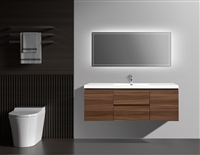 Pre 60" Ebony Brown Single Sink Wall Mounted Vanity With Integrated Sink