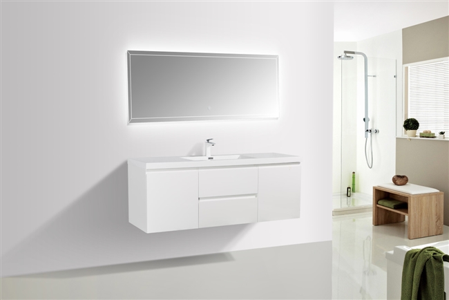 Pre 60â€³ Gloss White Single Sink Vanity With A Integrated Sink