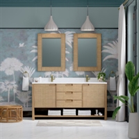 Solene 72" Double Vanity, Seaside Oak, w/ Single Hole 3 CM White Zeus Quartz Top & Backsplash