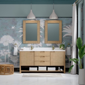 Solene 72" Double Vanity, Seaside Oak, w/ Single Hole 3 CM White Zeus Quartz Top & Backsplash