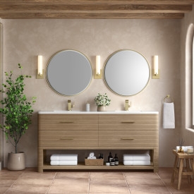 Lucian 72" Double Vanity, Pebble Oak w/ 3 CM White Zeus Quartz Top