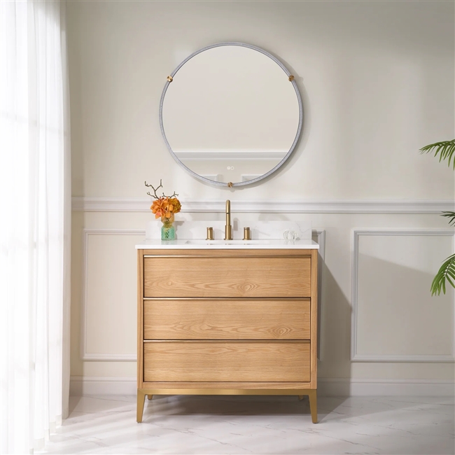 Nolan 36 in. Bathroom Vanity in Light Oak with Carrara White Quartz Vanity Top