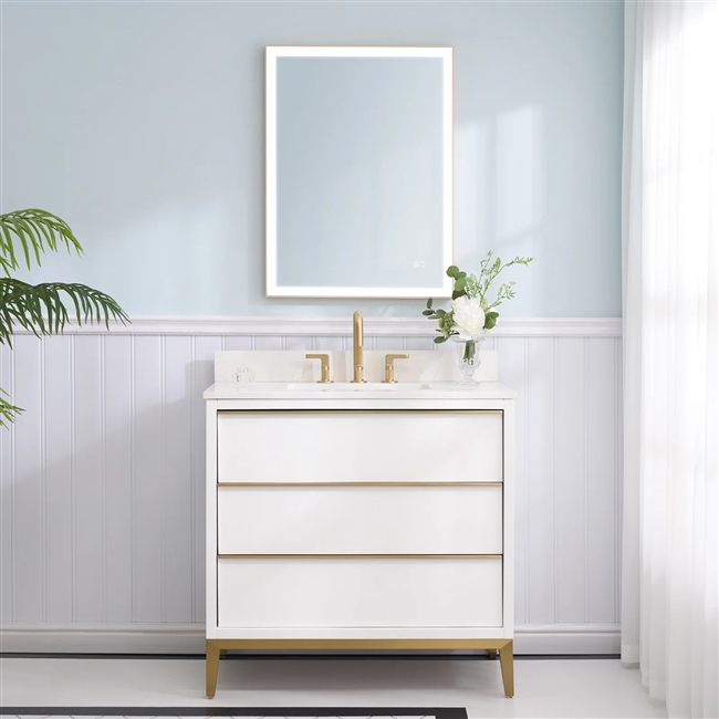 NOLAN 36 in. Bathroom Vanity in White with Carrara White Quartz Vanity Top