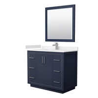 Icon 42" Single Bathroom Vanity in Dark Blue, White Cultured Marble Countertop, Undermount Square Sink, Brushed Nickel Trims, and No Mirror