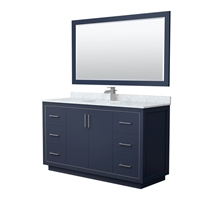 Icon 60" Single Bathroom Vanity in Dark Blue, White Carrara Marble Countertop, Undermount Square Sink, Brushed Nickel Trims, and No Mirror