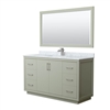 Icon 60" Single Bathroom Vanity in Light Green, White Carrara Marble Countertop, Undermount Square Sink, Brushed Nickel Trims, and No Mirror