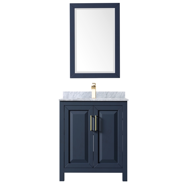 Daria 30" Single Bathroom Vanity in Dark Blue, White Carrara Marble Countertop, Undermount Square Sink