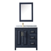 Daria 36" Single Bathroom Vanity in Dark Blue, White Carrara Marble Countertop, Undermount Square Sink, and 24" Mirror
