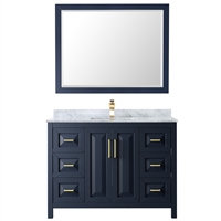 Daria 48" Single Bathroom Vanity in Dark Blue, White Carrara Marble Countertop, Undermount Square Sink, and 46" Mirror