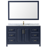 Daria 60" Single Bathroom Vanity in Dark Blue, White Carrara Marble Countertop, Undermount Square Sink, and 58" Mirror