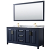 Daria 72" Double Bathroom Vanity in Dark Blue, White Carrara Marble Countertop, Undermount Square Sinks, and No Mirror