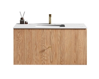 BARCELONA 42â€ NATURAL OAK WALL MOUNT MODERN BATHROOM VANITY (WHITE COUNTERTOP)