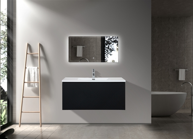 Moore 40â€³ Black Wall Mount Vanity With A Integrated White Sink