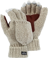 Winter Lined Wool Glove, Leather Palm, Fingerless w/ Hood