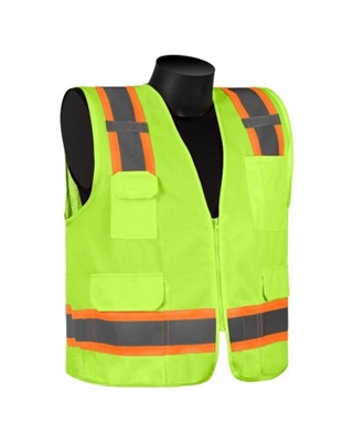 ORANGE, CLASS II SURVEYORS VEST, W/2 TONE REFL, SOLID FRONT, MESH BACK