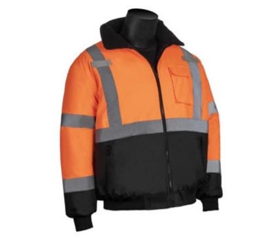 HI VIZ Insulated Bomber Jacket w/ Black Bottom, ANSI Class 3, Orange