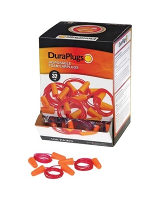 DURAPLUG FOAM TAPERED EAR PLUGS CORDED, NRR 32dB, 100 PR/BX