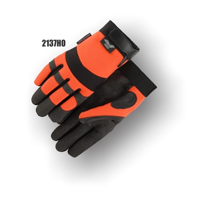 Armorskin Mechanics Glove, Synthetic Palm, High Visibility, Orange Back, Velcro Wrist