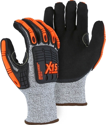 X15 Cut & Impact Resistant Gloves, HPPE Knit, Double Sandy Nitrile Coated