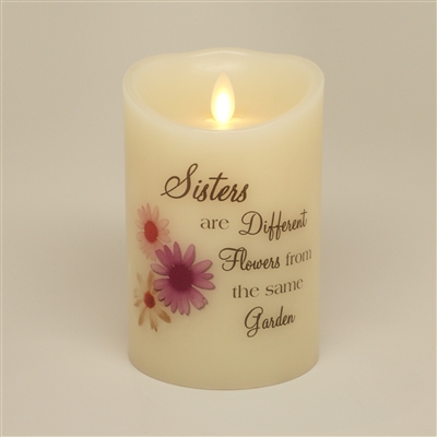 "Sisters are Different Flowers from the Same Garden" - Luminara Real-Flame Effect - Flameless LED Candle - Indoor - Ivory Wax - Remote Ready - 3.5" x 5"