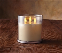 Luminara - Tri-Flame Rechargeable Flameless LED Candle - Ivory Wax - 4" x 4.25" Acrylic Jar - Remote Capable