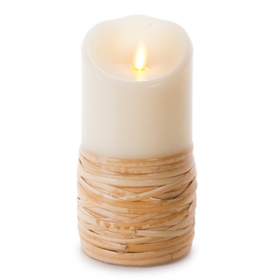 Luminara - Flameless LED Candle - Indoor - Wax - Reed Wrapped - Remote Ready - 3.5" x 7"