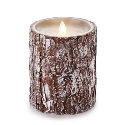 Luminara - Flameless LED Candle - Silver Washed Bark - Indoor - Unscented Ivory Wax - Remote Ready - 4" x 5"
